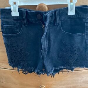 American Eagle size 2, super super stretch black denim shorts with lace detail